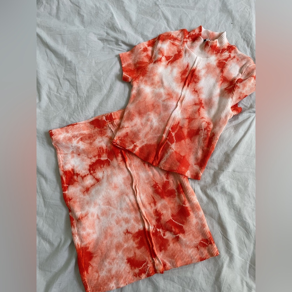 Fashion Nova Orange Tie-Dye Skirt Set